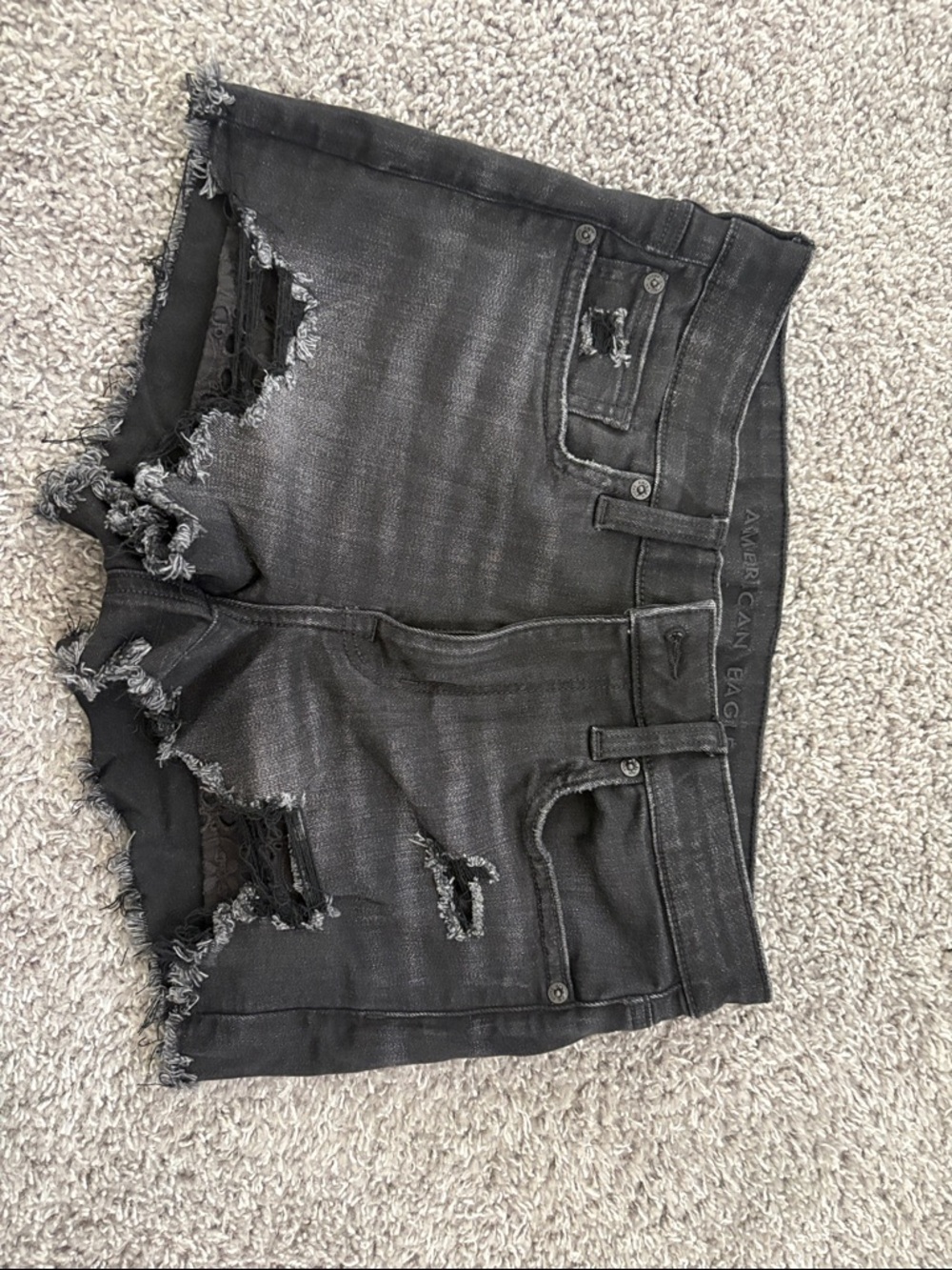 American Eagle Outfitters Black Distressed Frayed Denim Shorts